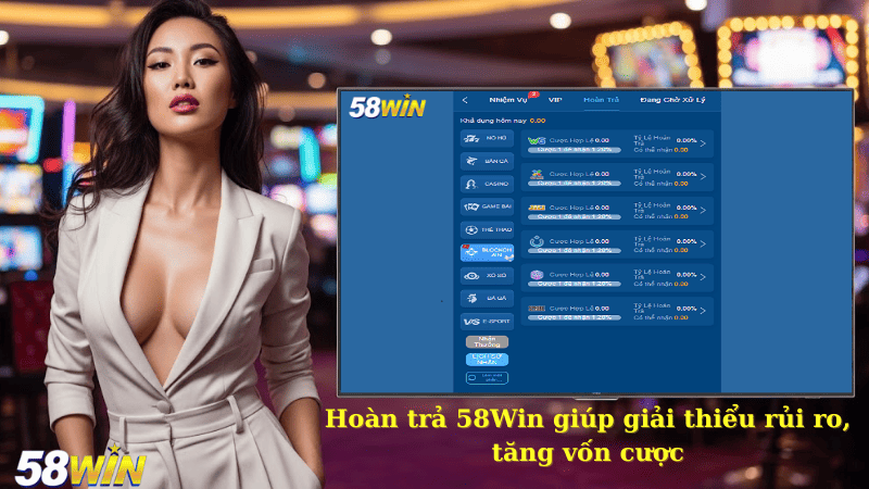 Hoàn trả 58Win giúp giải thiểu rủi ro, tăng vốn cược