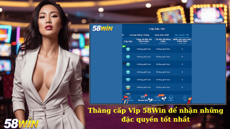 Thăng cấp Vip 58Win để nhận những đặc quyền tốt nhất