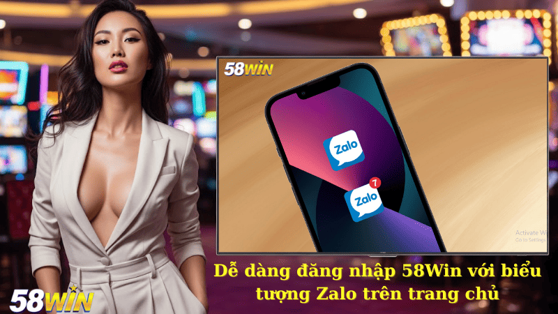 Dễ dàng đăng nhập 58Win với biểu tượng Zalo trên trang chủ